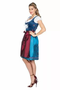 Dirndl Blauw Met Bordeaux Rode Schort Luxe 10 Dirndl Blauw Met Bordeaux Rode Schort Luxe -TIROLER KLEDING WINKEL dirndl blauw met bordeaux rode schort luxe 4