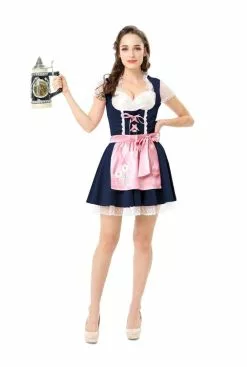 Dirndl Gabrielle Donkerblauw/roze