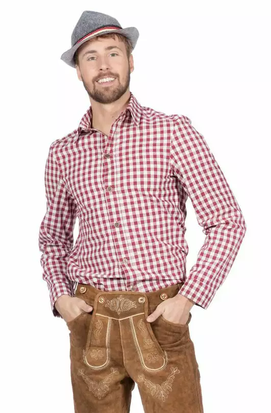 Tiroler Blouse Heren Bordeaux Chique 3 Tiroler Blouse Heren Bordeaux Chique - Afbeelding 3